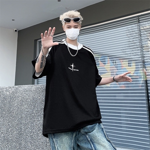 小众拉链设计感重磅美式街头宽松短袖T恤男女情高街嘻哈半袖图片