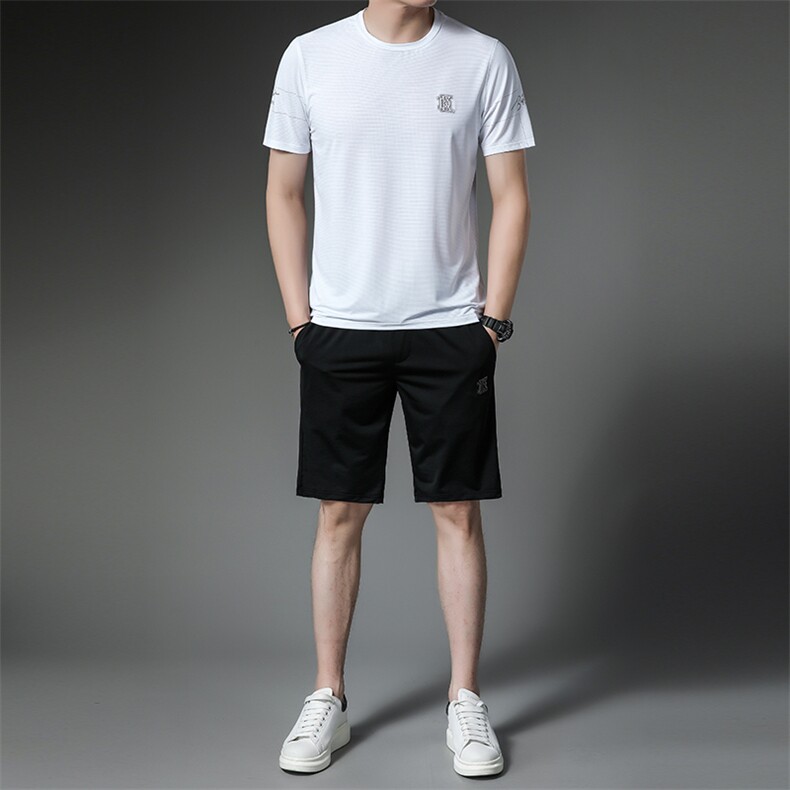 运动套装男装夏季圆领短袖长裤休闲商务运动服半袖冰丝薄款三件套,男装休闲套装,电商B212（原钱塘6029）