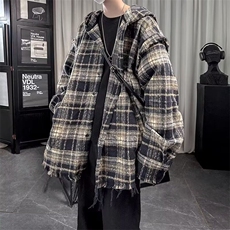 JY606-P64连帽外套男女潮牌情侣小众小香风格子毛边夹克网图，男装夹克，星座1501-3