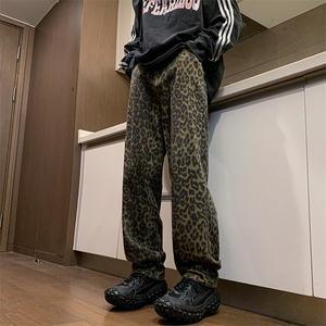 美式vibe潮牌宽松阔腿裤男款2024春季新款豹纹休闲裤子 K7602-P42图片