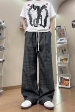 XK468-2JR-P38加绒秋冬灰色格子裤男松弛感美式休闲阔腿直筒裤，男装卫衣，电商A178