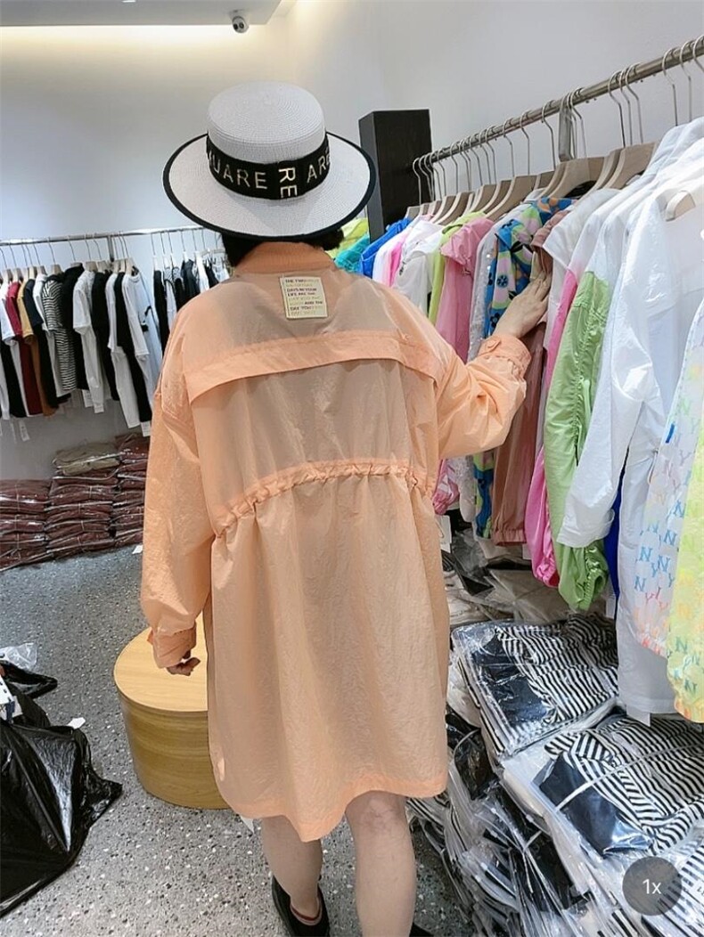 DG882新款时尚百搭圆领纯色长款抽绳防晒衣,女装,L·H·X