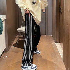 1506/QX11030/P30条纹拼接宽松阔腿直筒休闲港风休闲潮牌帅气，男装休闲裤，星座1506