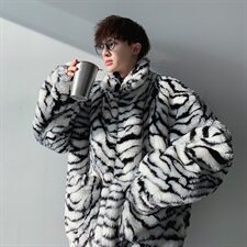 原创个性仿皮草加棉港风男斑马纹嘻哈男大衣棉服b288-mj238-p150，男装夹克，电商B288