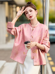 粉色新中式国风刺绣外套女2025春季新款复古盘扣小个子唐装上衣潮图片