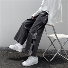 高街潮牌裤子男夏韩版拼接腰果花排扣裤阔腿直筒工装裤K1186-P30，男装休闲裤，星座512-4