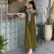 精致感别致泡泡袖连衣裙夏季2025新款法式温柔时尚chic高腰长裙子，女装连衣裙，MQ