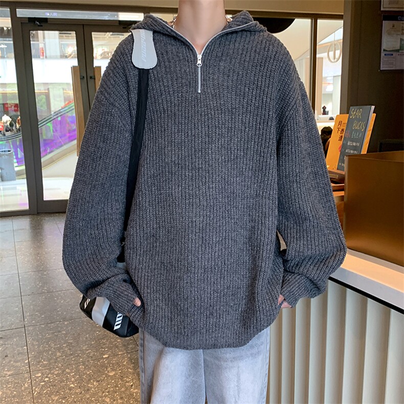 慵懒风连帽毛衣男秋冬季新款纯色简约cleanfit宽松休闲针织衫外套,男装针织衫/毛衣,星座410-7