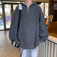 慵懒风连帽毛衣男秋冬季新款纯色简约cleanfit宽松休闲针织衫外套，男装针织衫/毛衣，星座410-7