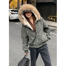 派克服羽绒棉服女仿兔毛大毛领连帽棉衣冬外套MF2508，男装棉衣，星座1116A（原606A-3）