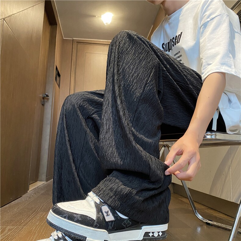 夏季新款高级纹理垂感冰丝裤宽松休闲裤B315-K24195-特p35控68,男装休闲裤,电商B315