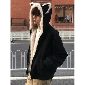 复古短款毛领座山雕外套男款冬季解构连帽厚夹克棉服 MS411图片