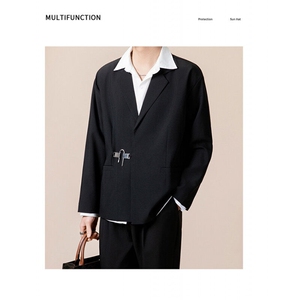 春秋黑色西装外套金属锁扣设计感雅痞帅简约休闲情侣西服W31-P63图片