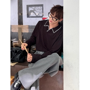 现货DISOBEY美式老钱风缝线肌理感翻领长袖慵懒polo衫 CX11-TP43图片