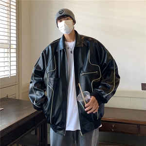 2026秋装新款 美式翻领机车服皮夹克潮宽松外套 D216 P108男图片