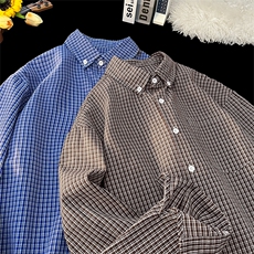 美式复古格子衬衫男高街休闲情侣长袖衬衣宽松上衣C2263-特价P33，男装衬衫，电商A007