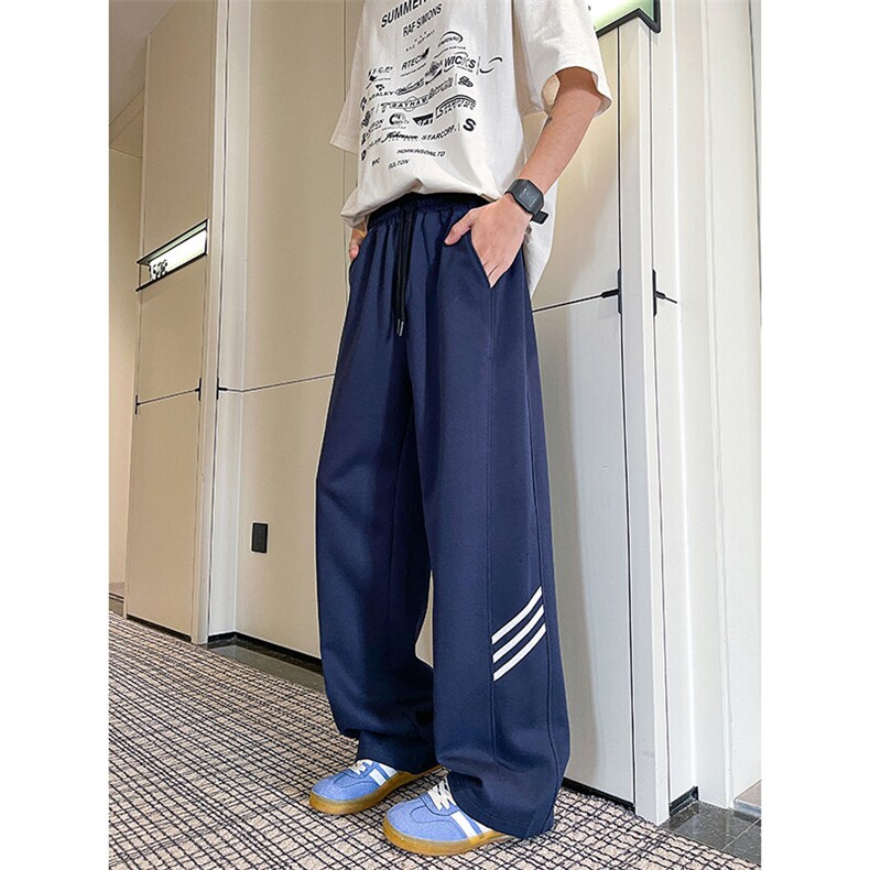 8XL-M重磅条纹运动卫裤特大码阔腿直筒长裤三条杠休闲裤KZ1946P55图片