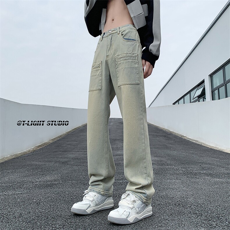 B221美式ins高街暗黑小众多口袋直筒牛仔裤子LK23049-P60控78,男装牛仔裤,电商B221