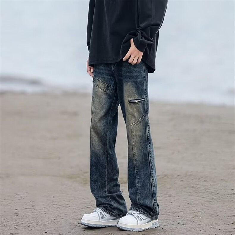 美式街头水洗做旧微喇牛仔裤男春秋直筒宽松长裤牛仔裤NZK794-P50,男装牛仔裤,星座302B-2