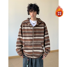 冬季加绒条纹卫衣长袖针织开衫复古潮牌外套5D1193-TP65118，男装卫衣，电商A102