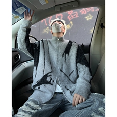 美式毛衣开衫外套男秋冬潮流高级感满印仿貂毛针织衫毛线衣，男装针织衫/毛衣，星座410-6（原星座1304-1）