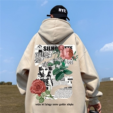 ！秋季重磅宽松大码港风玫瑰印花连帽卫衣LW107-特p35，男装卫衣，星座508（原C305）