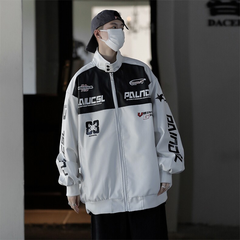 赛车服外套男款秋季装美式PU皮夹克痞帅高街机车衣服ovee潮牌街景,男装夹克,星座505-2（原电商A260-1)