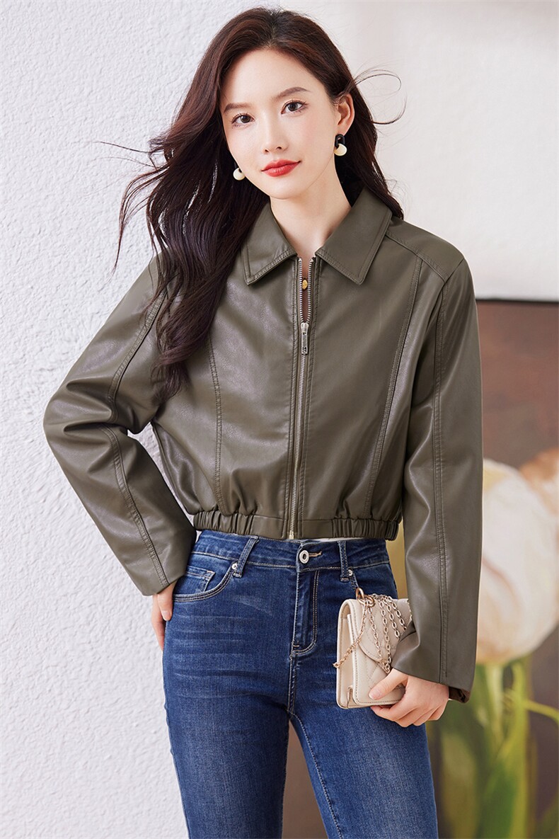 短款皮衣外套女2023年新款宽松显瘦韩东大门时尚机车翻领夹克潮,女装皮衣,江南女神