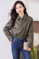 短款皮衣外套女2023年新款宽松显瘦韩东大门时尚机车翻领夹克潮，女装皮衣，江南女神