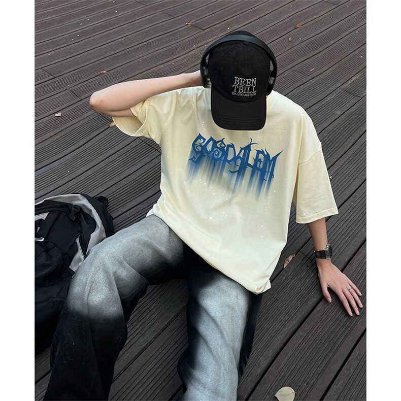 量大优供抖音视频支持得物配合二开美式满天星亮片短袖T恤MTX203,男装T恤,电商A486