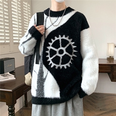秋冬新款青少年时尚圆领扩版休闲针织衫毛衣男1018-1-M616-P45，男装针织衫/毛衣，星座1018-1​