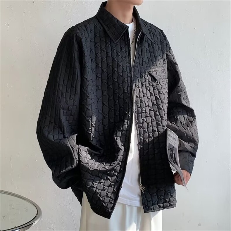 春季华夫格外套美式拉链衬衫男日系长袖翻领高级感衣服W7164-P48,男装衬衫,星座512-2