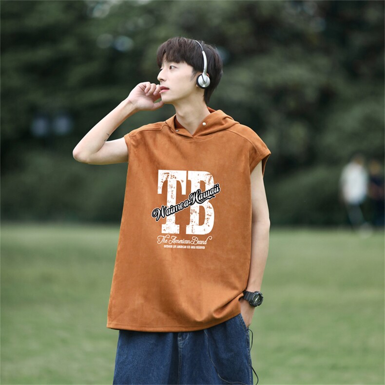 麂皮绒连帽背心坎肩男T恤美式港风JLB429-P30控48,男装T恤,电商B370