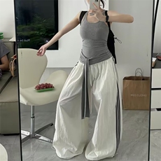 小萌日系美式低腰速干阔腿裤低腰双杠休闲运动裤男女宽松降落伞裤，女装休闲裤，星座506A
