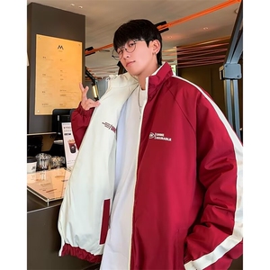 冬男两面穿棉衣条纹拼接字母印花宽松面包服棉袄外套MY8176 P85图片