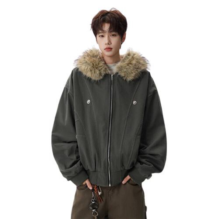 座山雕毛领保暖连帽棉服外套女cleanfit加厚加绒夹克，男装夹克，星座218-8