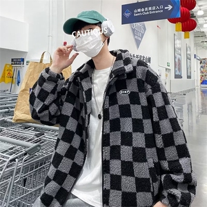 2023冬季新款棋盘格羊羔绒棉服韩版宽松开衫棉衣外套  W6154-P80图片
