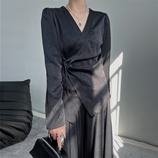 2025年夏季纽扣长袖长裤两件套新中式两件套时尚百搭，女装套装/套裙，蒙绒特