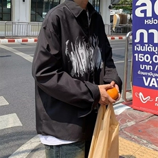 潮牌印花长袖衬衫男春秋薄款痞帅高级感休闲外套CS804-P40，男装衬衫，星座208-5