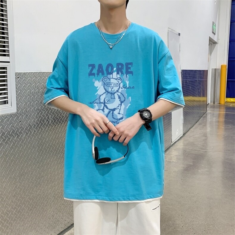 T3588P25已爆高街纯棉可供抖音直播夏季新款港风爱心印花短袖T恤,男装T恤,星座510A-1