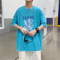 T3588P25已爆高街纯棉可供抖音直播夏季新款港风爱心印花短袖T恤，男装T恤，星座510A-1