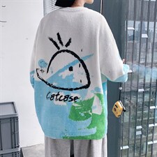 ！2023秋冬新款男士鲸鱼扎染情侣毛衣潮牌圆领针织衫M310P65图片