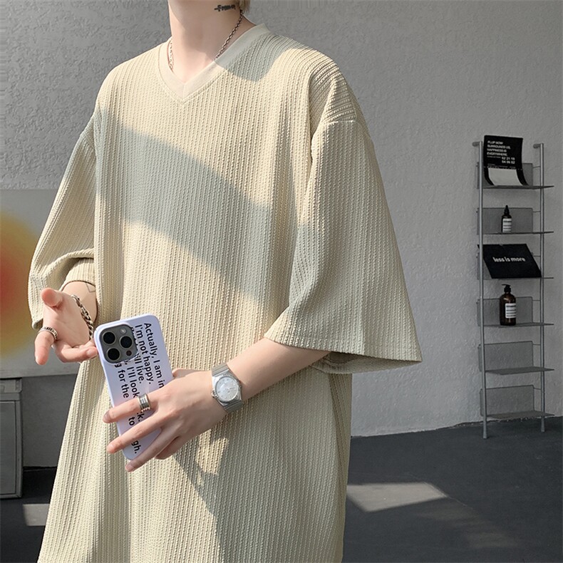 8XL-M短袖肌理感冰丝凉感T恤特大码鸡心领半袖纯色体恤DX1216/P28图片