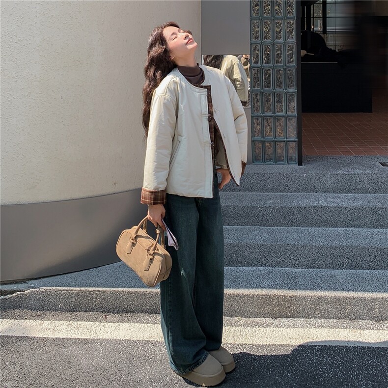格子拼接轻薄款羽绒棉服女秋冬小棉衣韩系爆款夹棉外套棉袄流行,女装棉衣/棉服,慧尚2-185