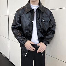 痞帅Pu皮衣小众设计感双拉链垫肩皮夹克男机车服秋冬外套W631，男装夹克，星座1116A-2（原606A-1）