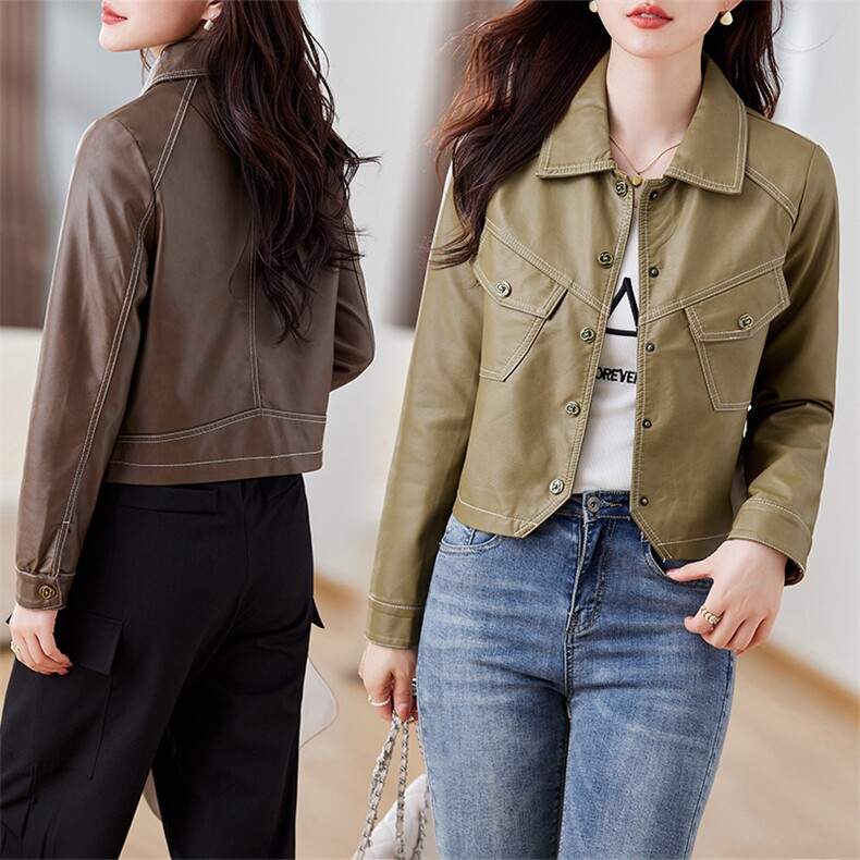 皮衣外套女2023年秋冬新款水洗皮机车服显瘦pu皮夹克韩版短外套潮,女装皮衣,潮流依族