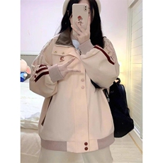 W9358-P70网图现货新款复古字母刺绣拼接立领夹克宽松棒球服外套，男装夹克，星座1608-2