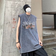 XZ514-2-1286-P38花朵印花美式水洗做旧夏无袖背心/马甲/坎肩，男装背心/马甲，星座514-2(原B239)