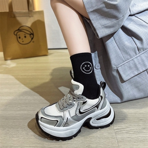 银色厚底老爹鞋女2024春季新款增高网面运动鞋女休闲鞋图片