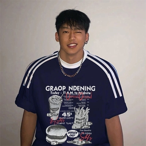 夏季美式高街重磅纯棉三条杠织带撞色男女短袖T恤ZD358-特P30图片